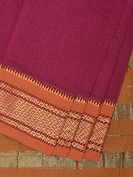 Magenta and Mustard Bamboo Cotton Plain Saree with Contrast Pallu & Zari Border Design No Blouse bc0317