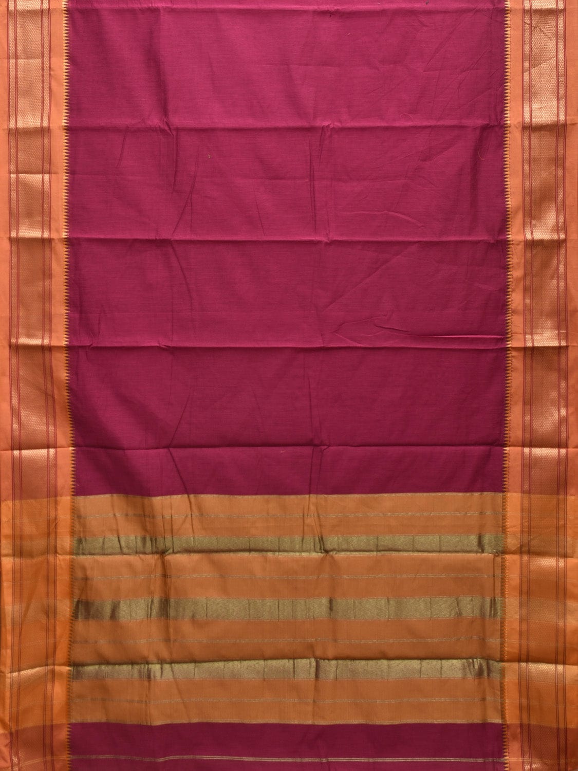 Magenta and Mustard Bamboo Cotton Plain Saree with Contrast Pallu & Zari Border Design No Blouse bc0317