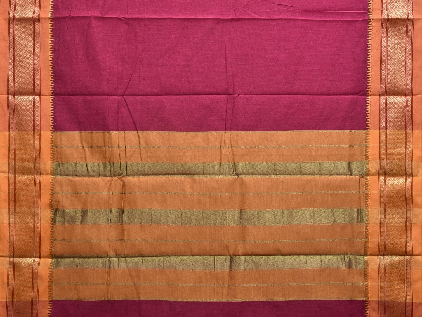 Magenta and Mustard Bamboo Cotton Plain Saree with Contrast Pallu & Zari Border Design No Blouse bc0317