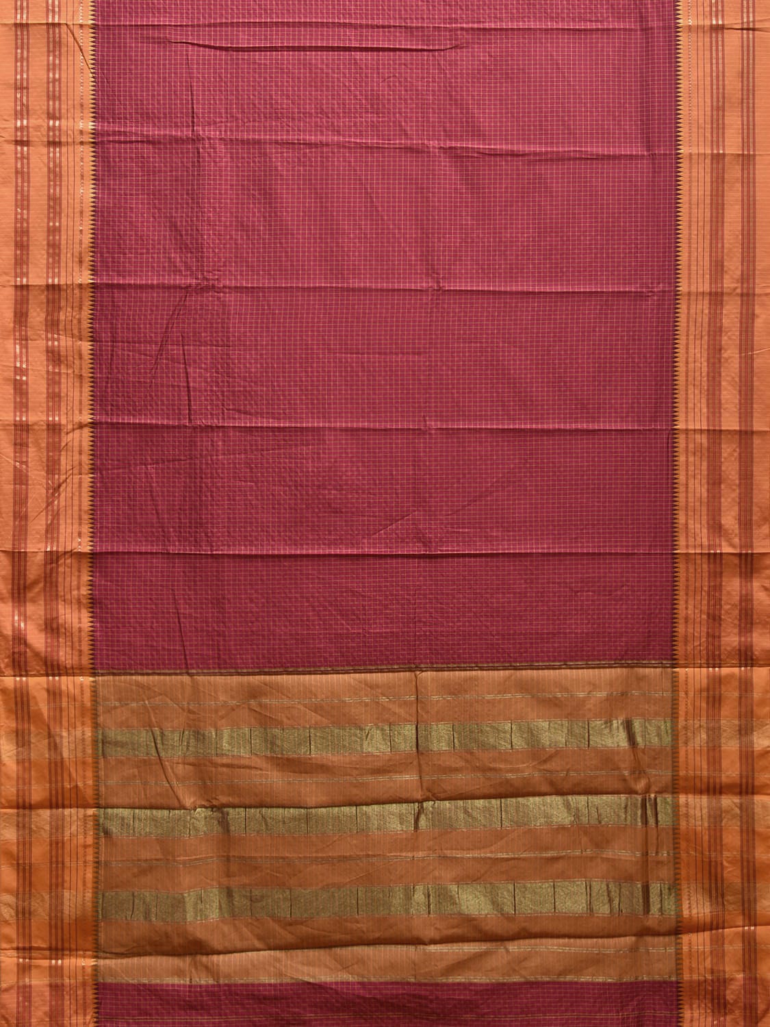 Magenta and Mustard Bamboo Cotton Viscose Silk Saree with Checks Design No Blouse bc0650