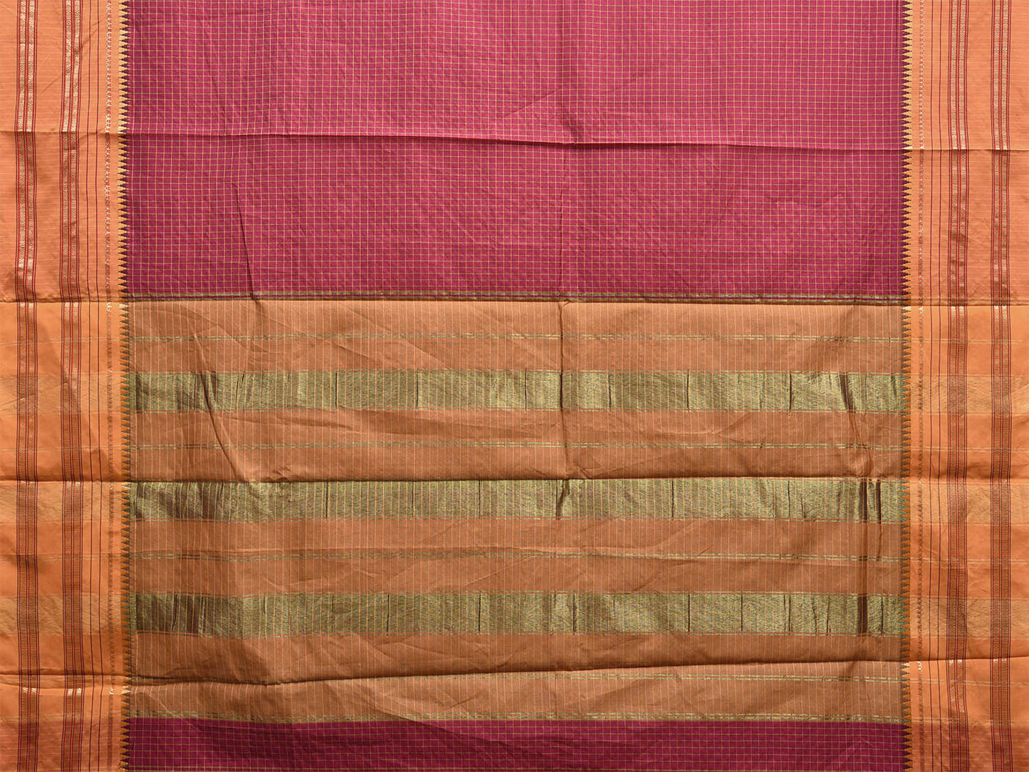 Magenta and Mustard Bamboo Cotton Viscose Silk Saree with Checks Design No Blouse bc0650
