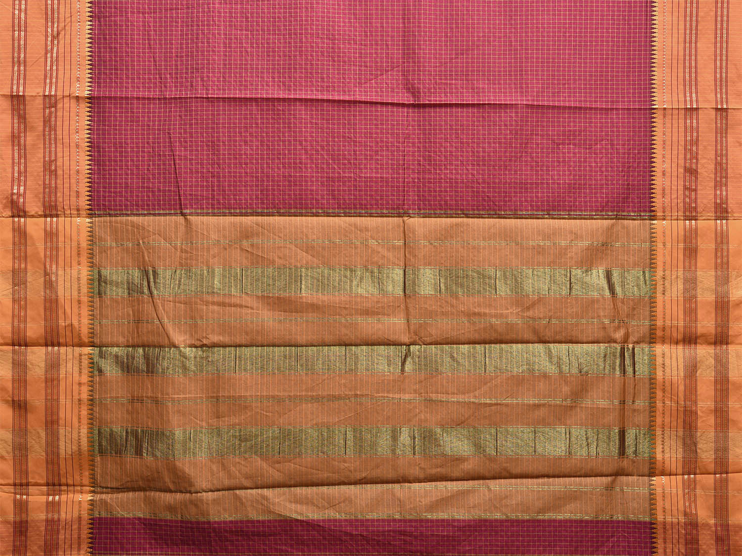 Magenta and Mustard Bamboo Cotton Viscose Silk Saree with Checks Design No Blouse bc0650