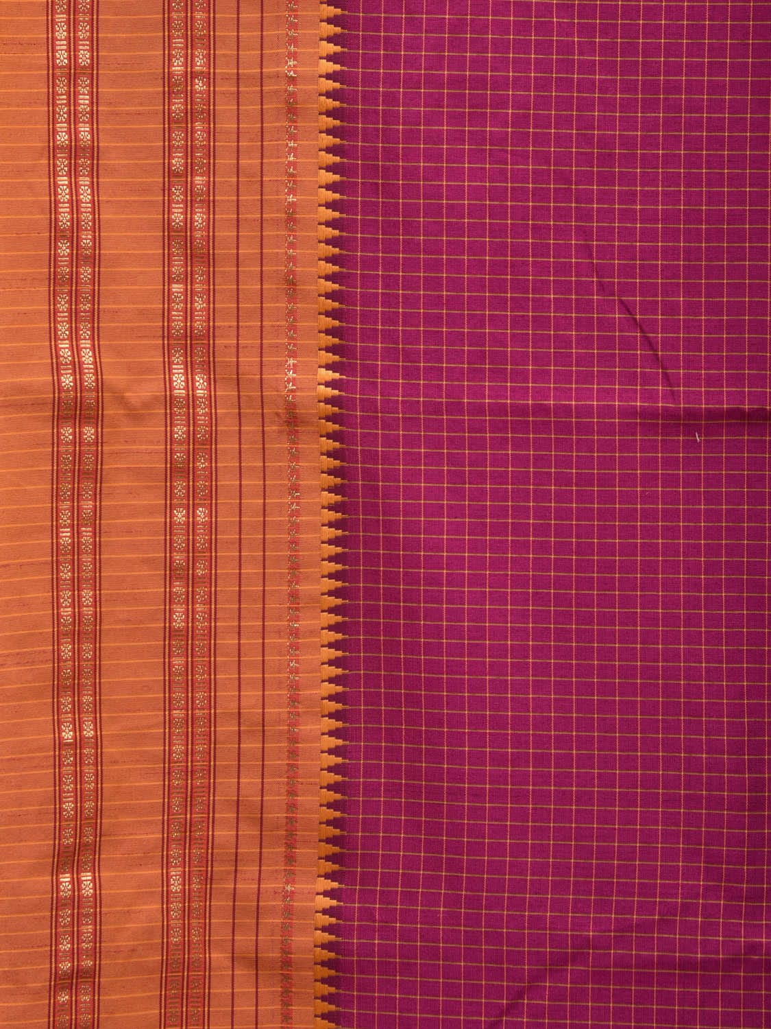 Magenta and Mustard Bamboo Silk Blend Cotton Saree with Checks Design bc0060