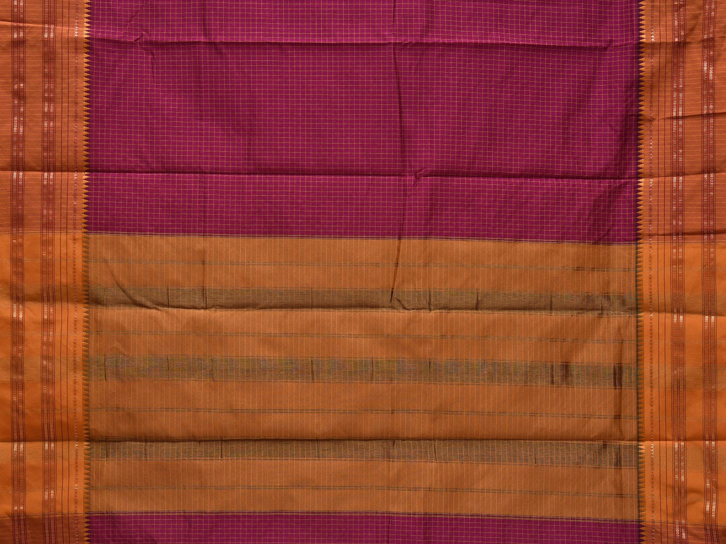 Magenta and Mustard Bamboo Silk Blend Cotton Saree with Checks Design bc0060