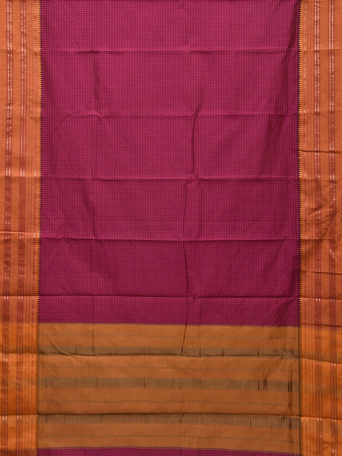 Magenta and Mustard Bamboo Silk Blend Cotton Saree with Checks Design bc0060