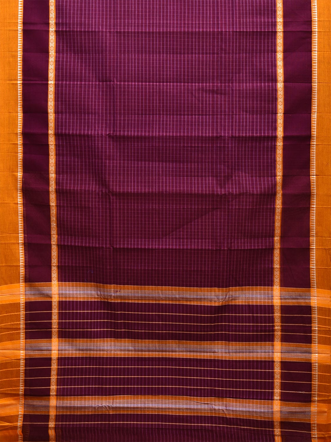 Magenta and Mustard Narayanpet Cotton Handloom Saree with Checks Design and Big Border No Blouse np1019
