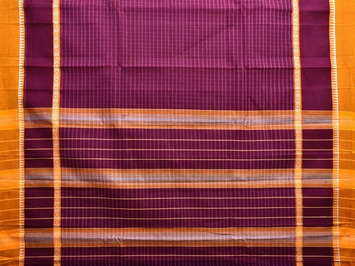 Magenta and Mustard Narayanpet Cotton Handloom Saree with Checks Design and Big Border No Blouse np1019