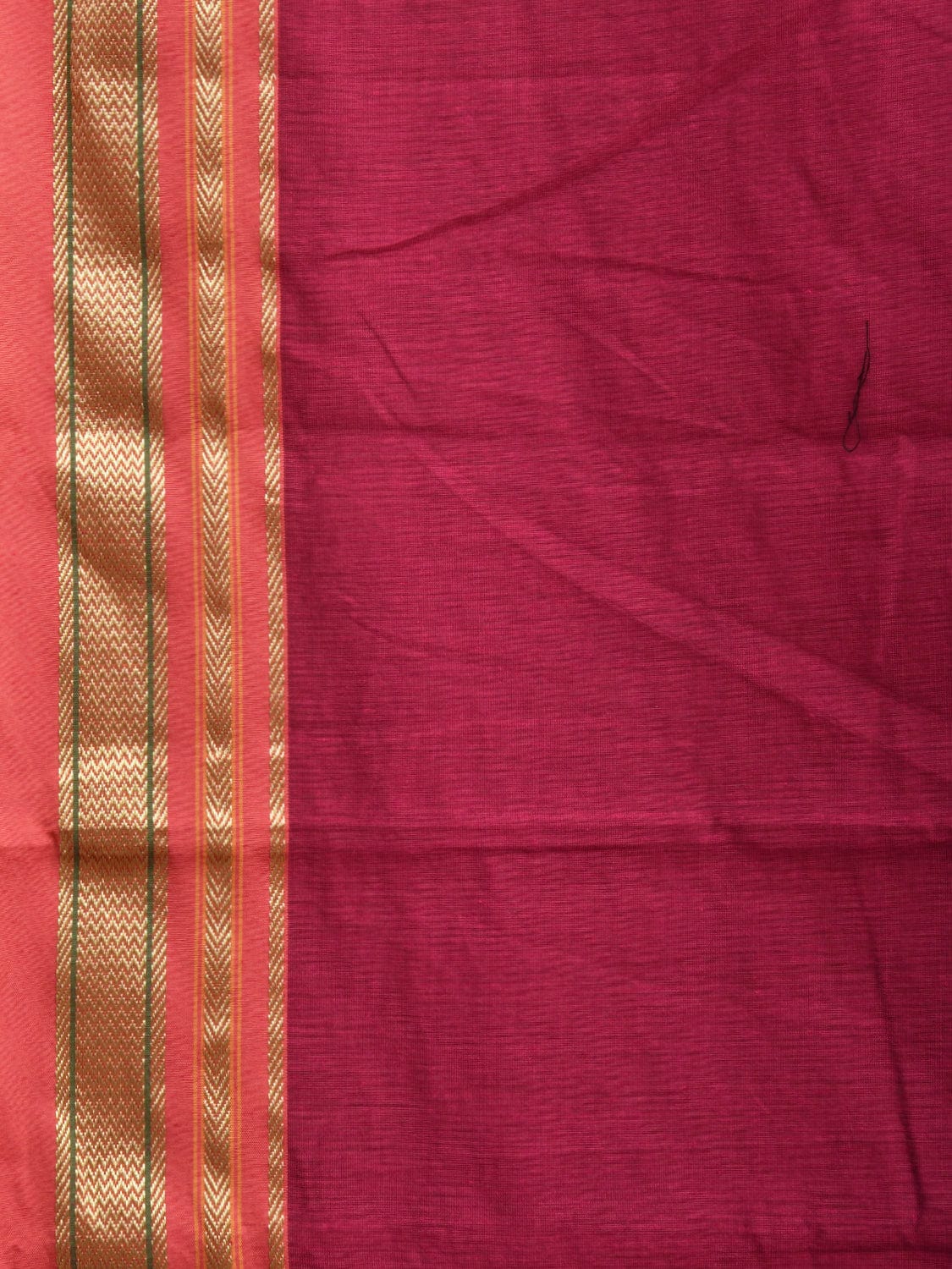 Magenta and Orange Bamboo Cotton Plain Saree with Strips Pallu Design bc0327