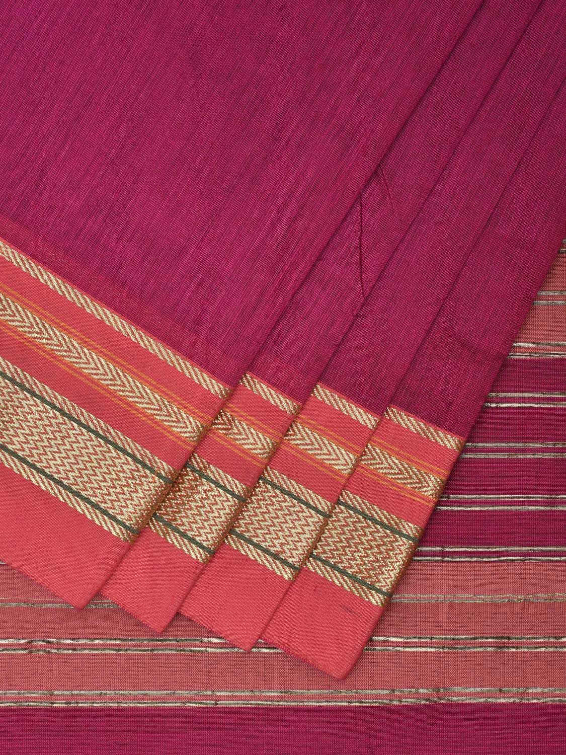 Magenta and Peach Bamboo Cotton Plain Saree with Strips Border Design No Blouse bc0381