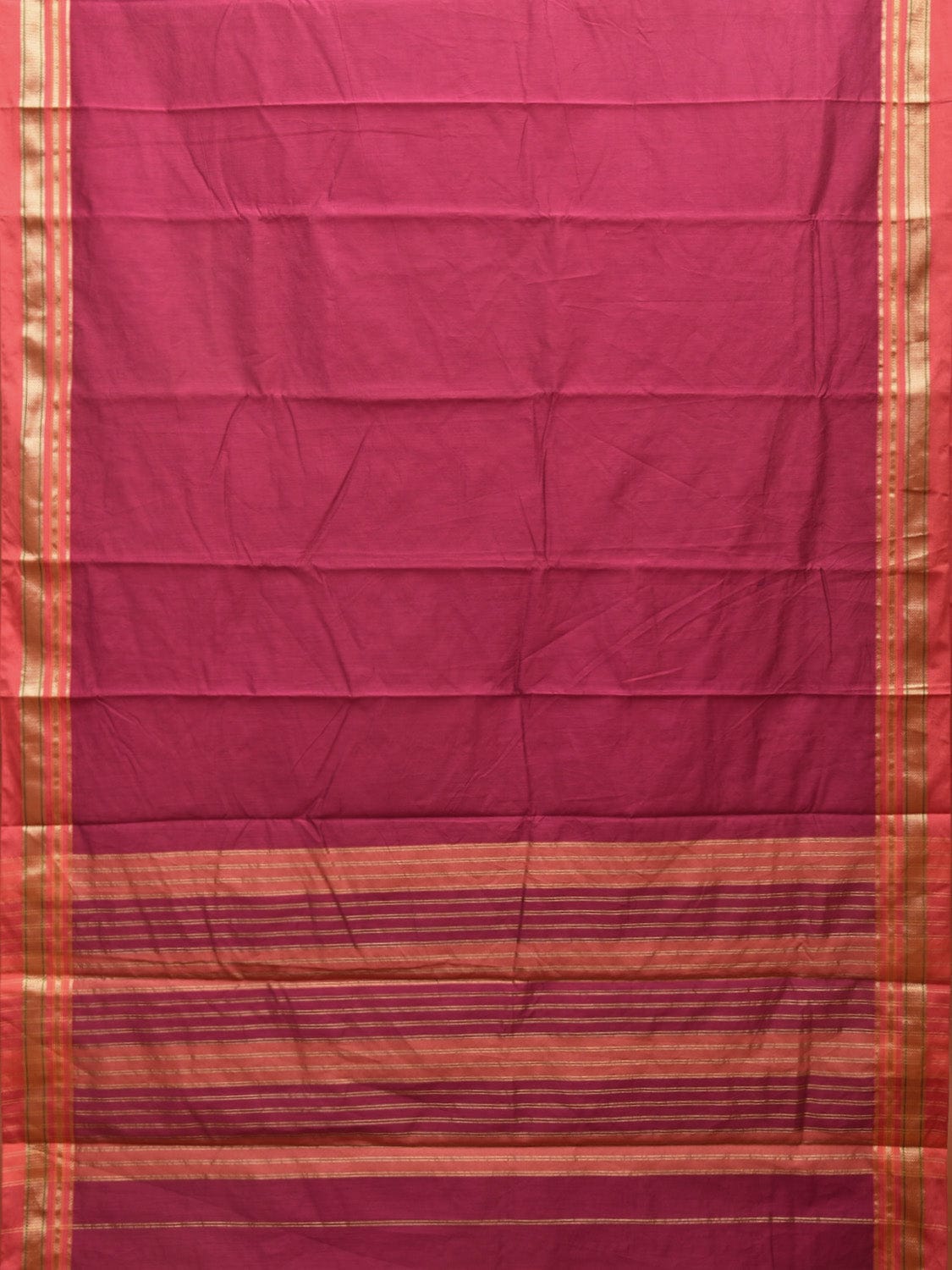 Magenta and Peach Bamboo Cotton Plain Saree with Strips Border Design No Blouse bc0381