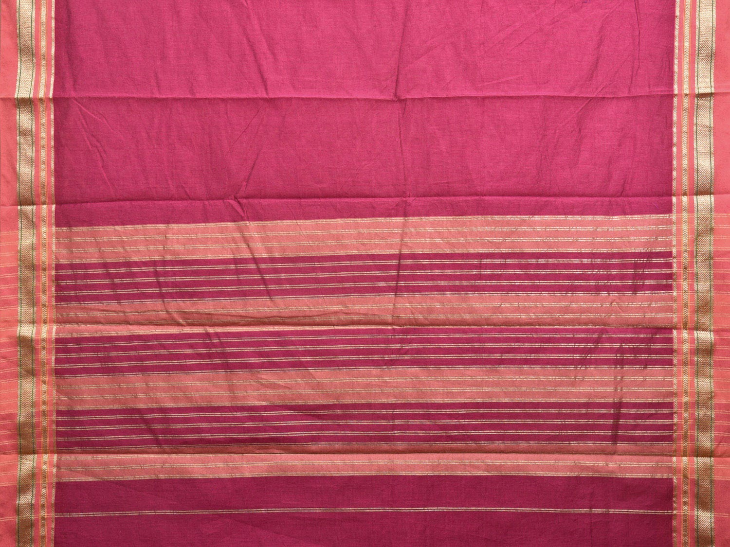 Magenta and Peach Bamboo Cotton Plain Saree with Strips Border Design No Blouse bc0381