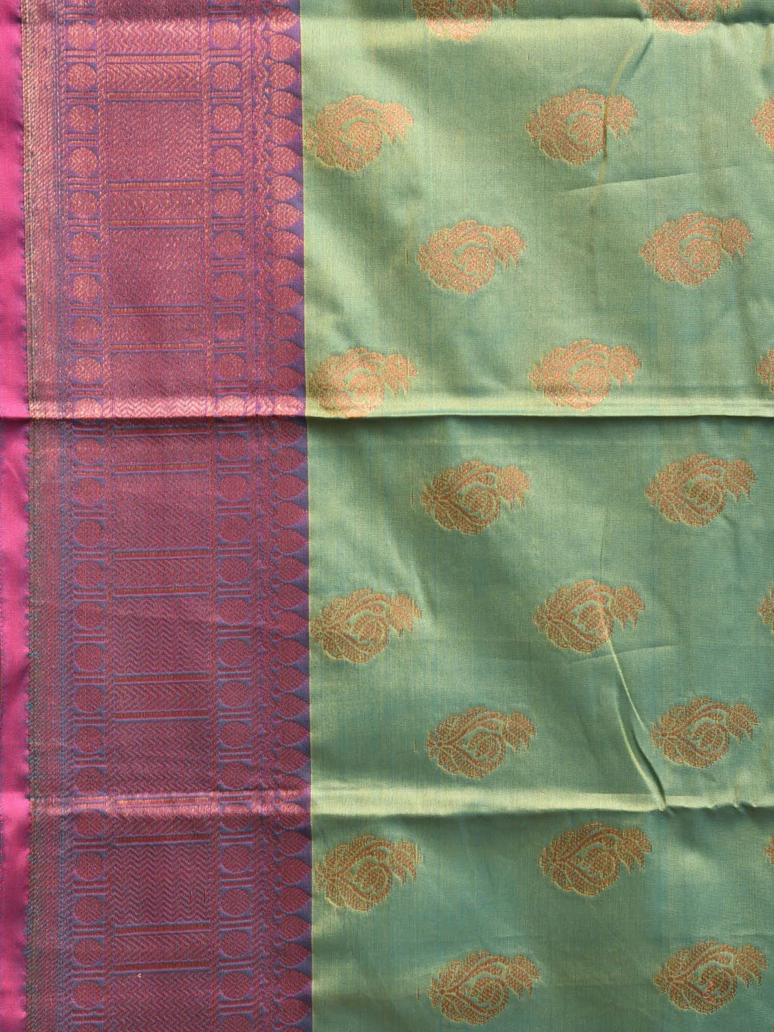 Magenta and Pista Katan Silk Saree with Border and Body Butta Design b0068ds
