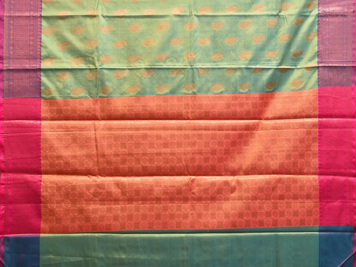 Magenta and Pista Katan Silk Saree with Border and Body Butta Design b0068ds