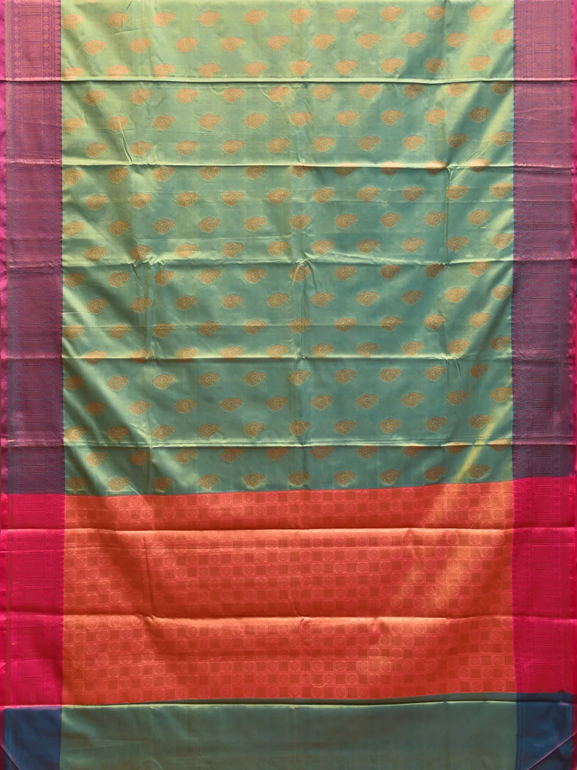 Magenta and Pista Katan Silk Saree with Border and Body Butta Design b0068ds