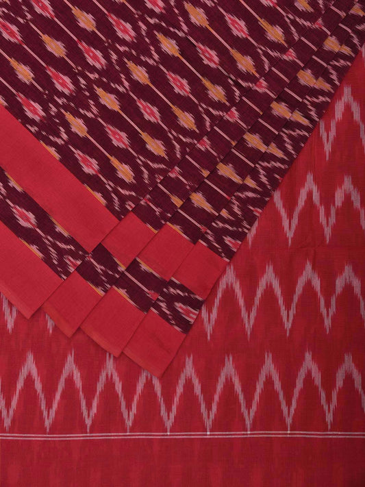 Magenta and Red Pochampally Ikat Cotton Handloom Saree with All Over Grill Body and Zig-Zag Pallu Design No Blouse i0903