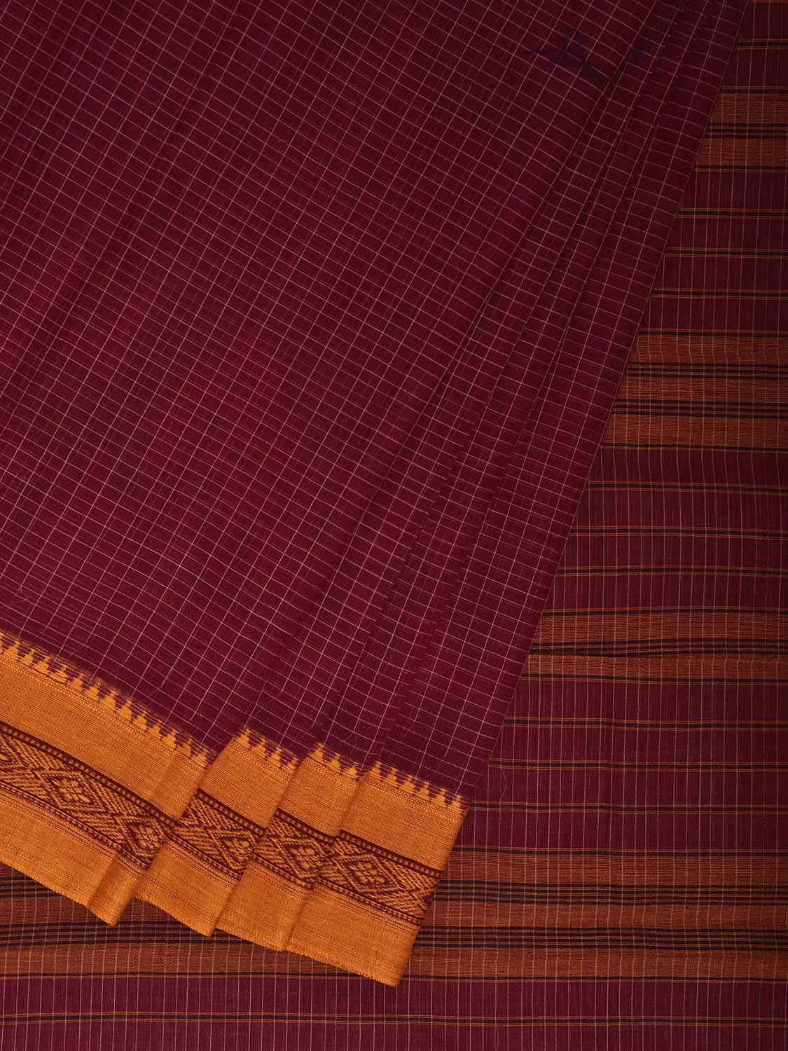 Magenta and Yellow Narayanpet Cotton Handloom Saree with Checks Design No Blouse np1142