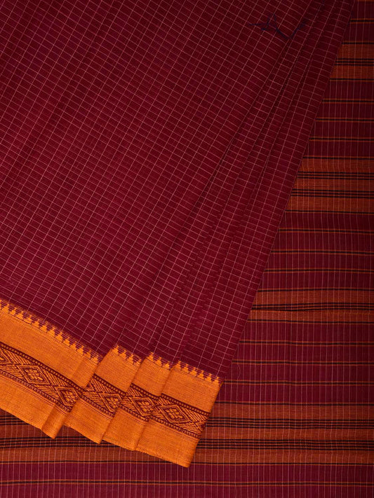 Magenta and Yellow Narayanpet Cotton Handloom Saree with Checks Design No Blouse np1142