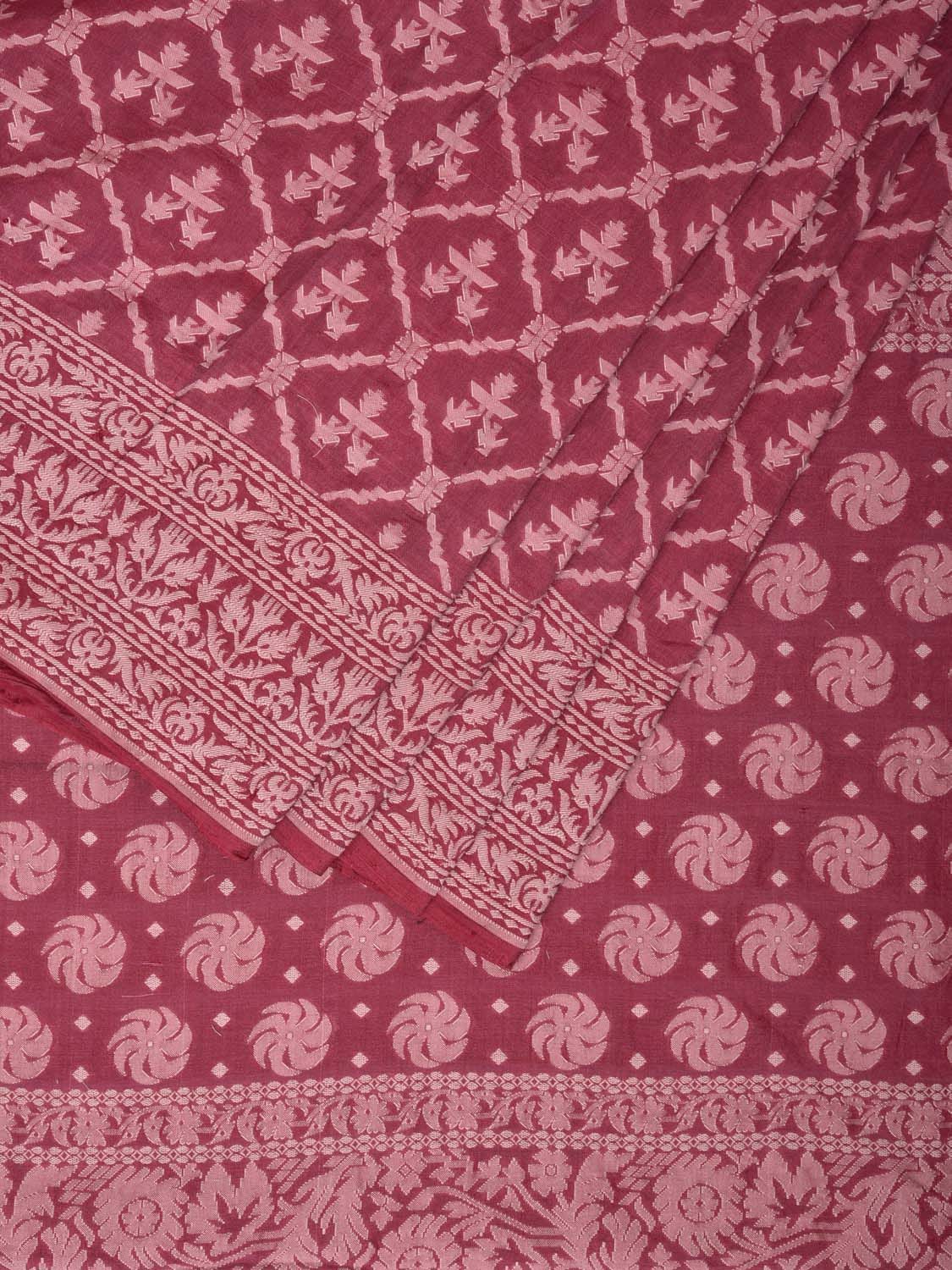 Magenta Cut Work Cotton Handloom Saree with All Over Jamdani Style Design o0390