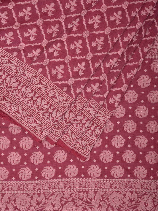 Magenta Cut Work Cotton Handloom Saree with All Over Jamdani Style Design o0390