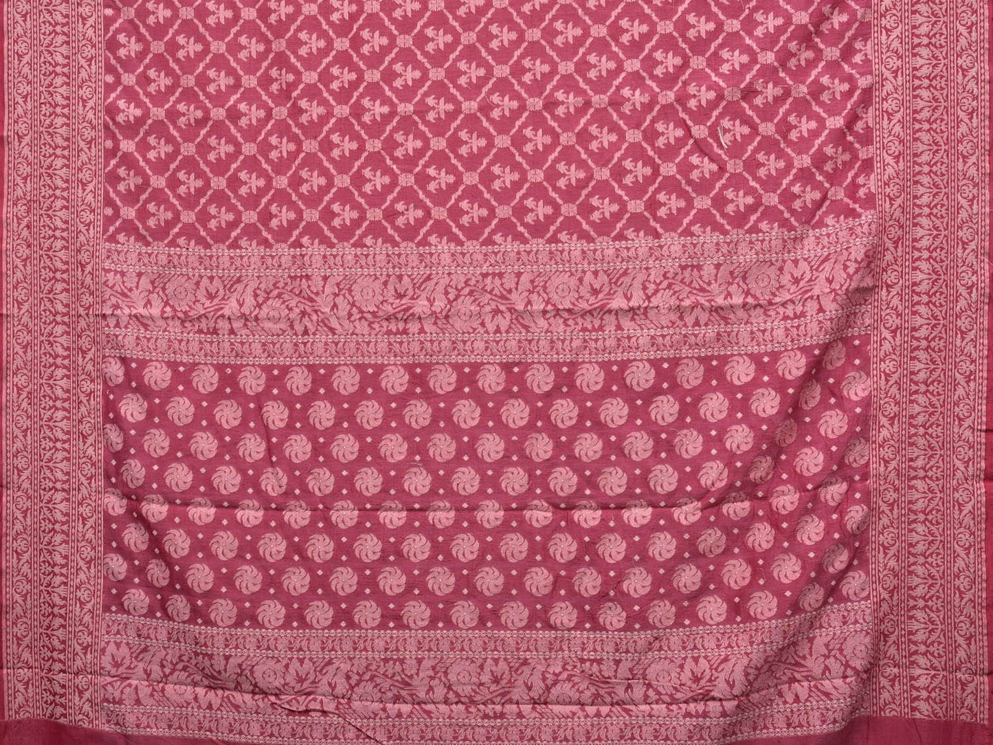 Magenta Cut Work Cotton Handloom Saree with All Over Jamdani Style Design o0390