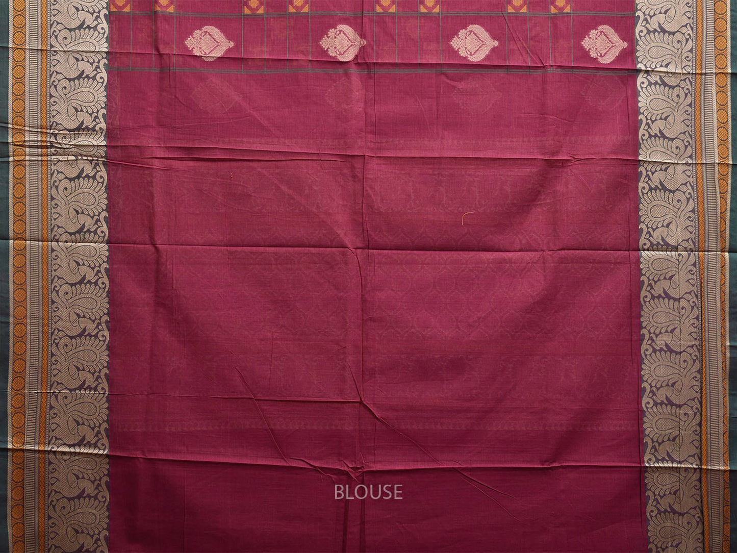 Magenta Kanchipuram Cotton Saree with Checks Buta and Pallu Design k0787