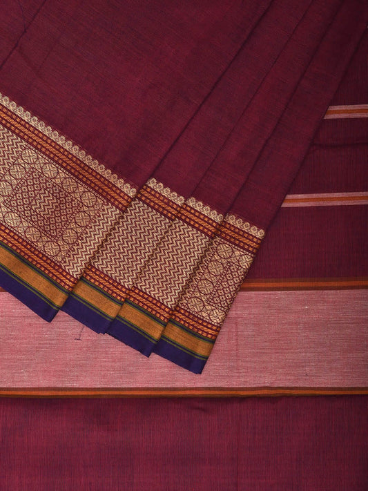 Magenta Kanchipuram Cotton Saree with Strips Pallu and Border Design k0867