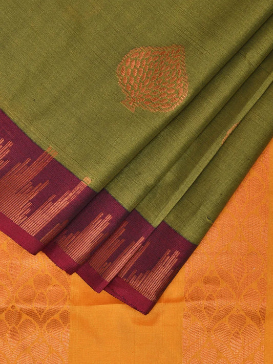 Magenta Olive Katan Silk Saree with Border and Body Butta Design b0153ds