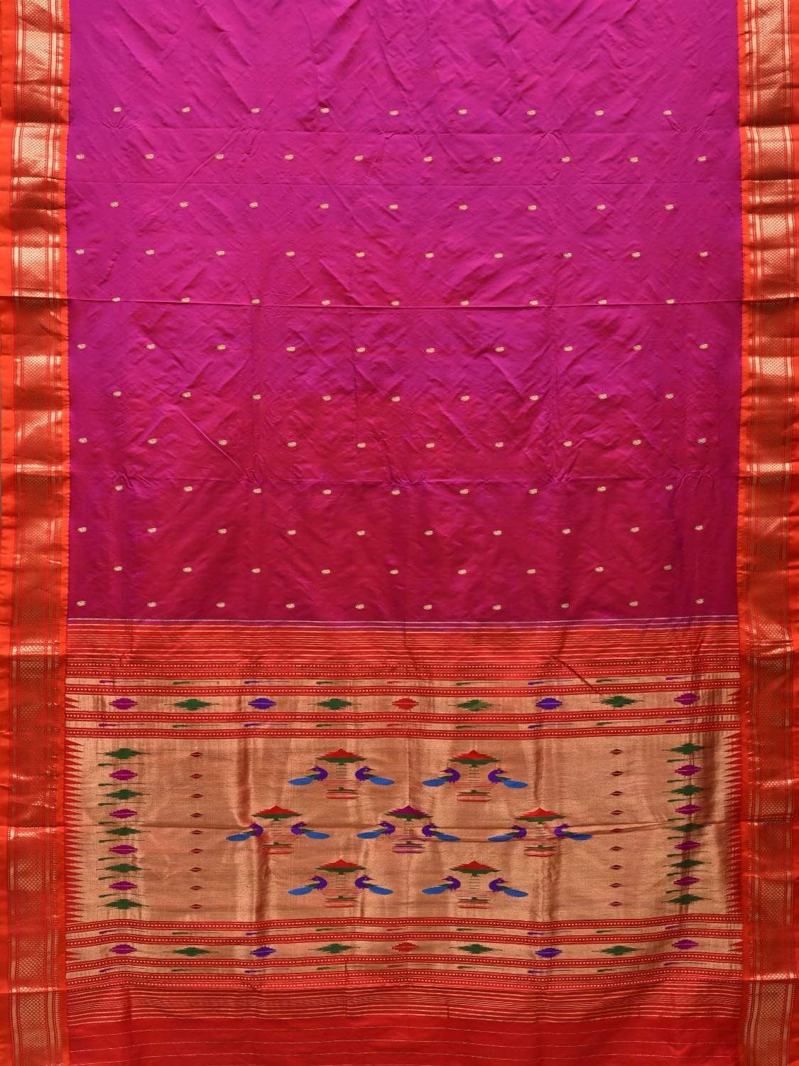 Magenta Paithani Silk Handloom Saree with Double Pallu Design p0375