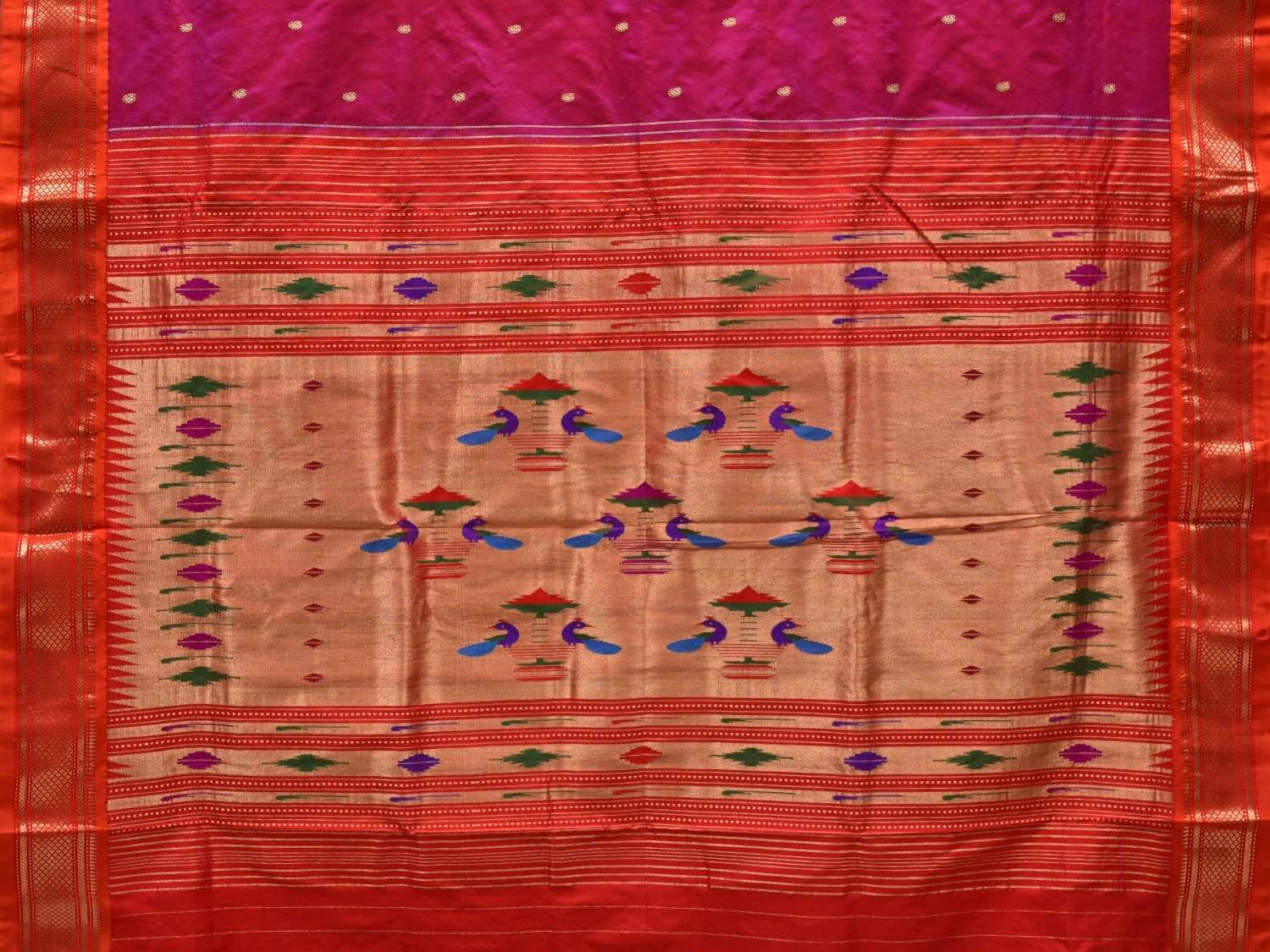 Magenta Paithani Silk Handloom Saree with Double Pallu Design p0375
