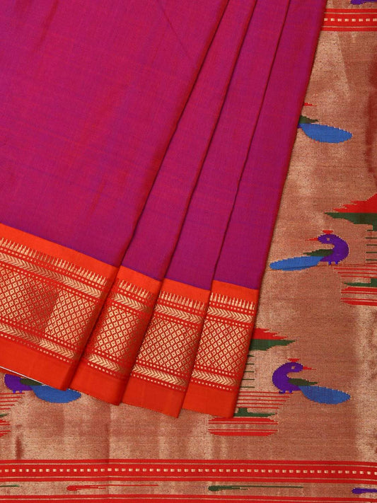 Magenta Paithani Silk Handloom Saree with Double Pallu Design p0375
