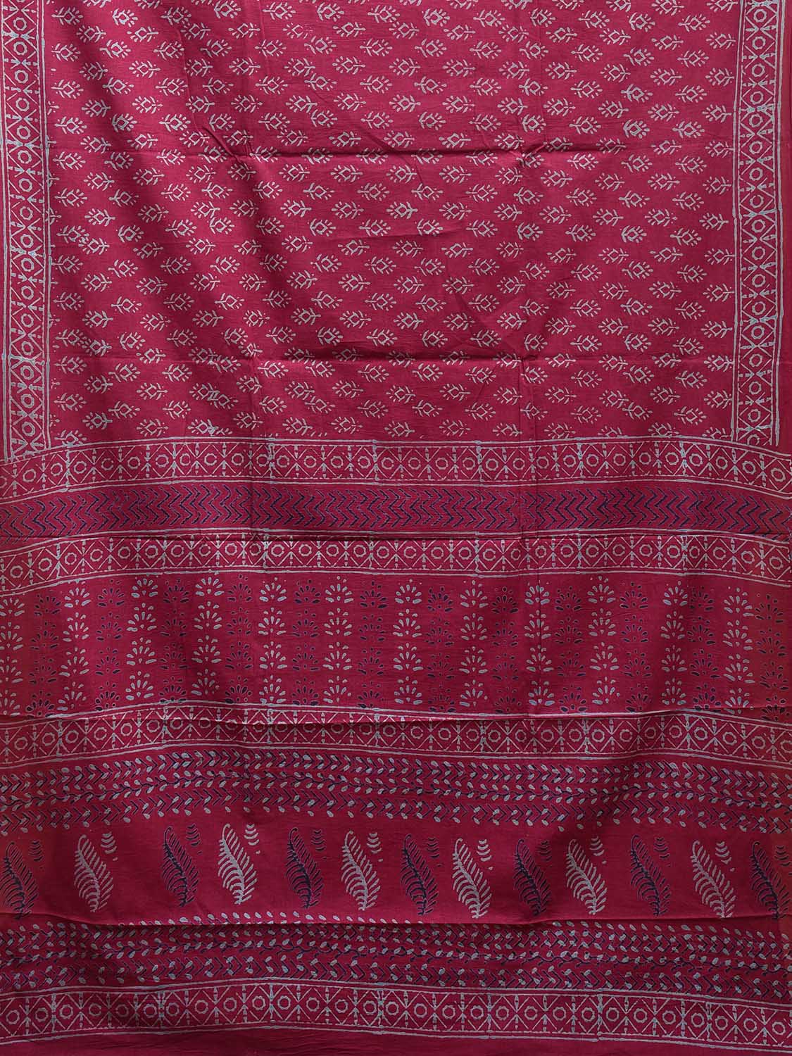 Magenta Pedana Block Print Cotton Saree with Buta, Border and Pallu Design o0532