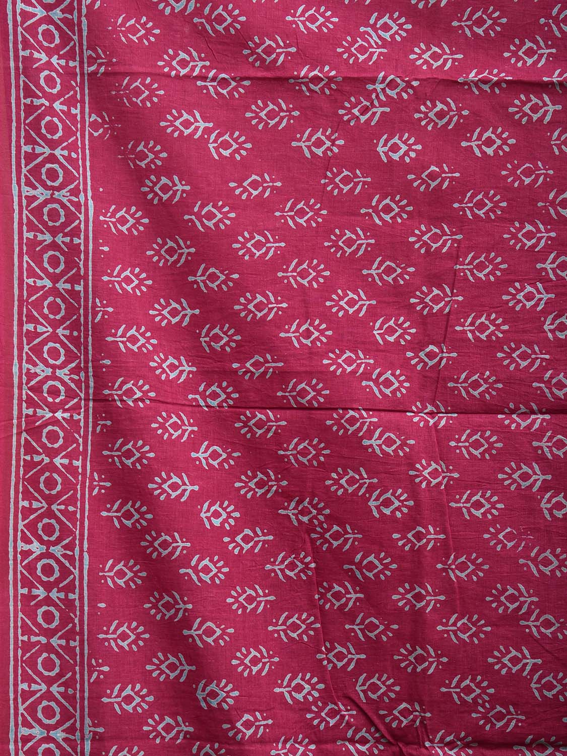Magenta Pedana Block Print Cotton Saree with Buta, Border and Pallu Design o0532