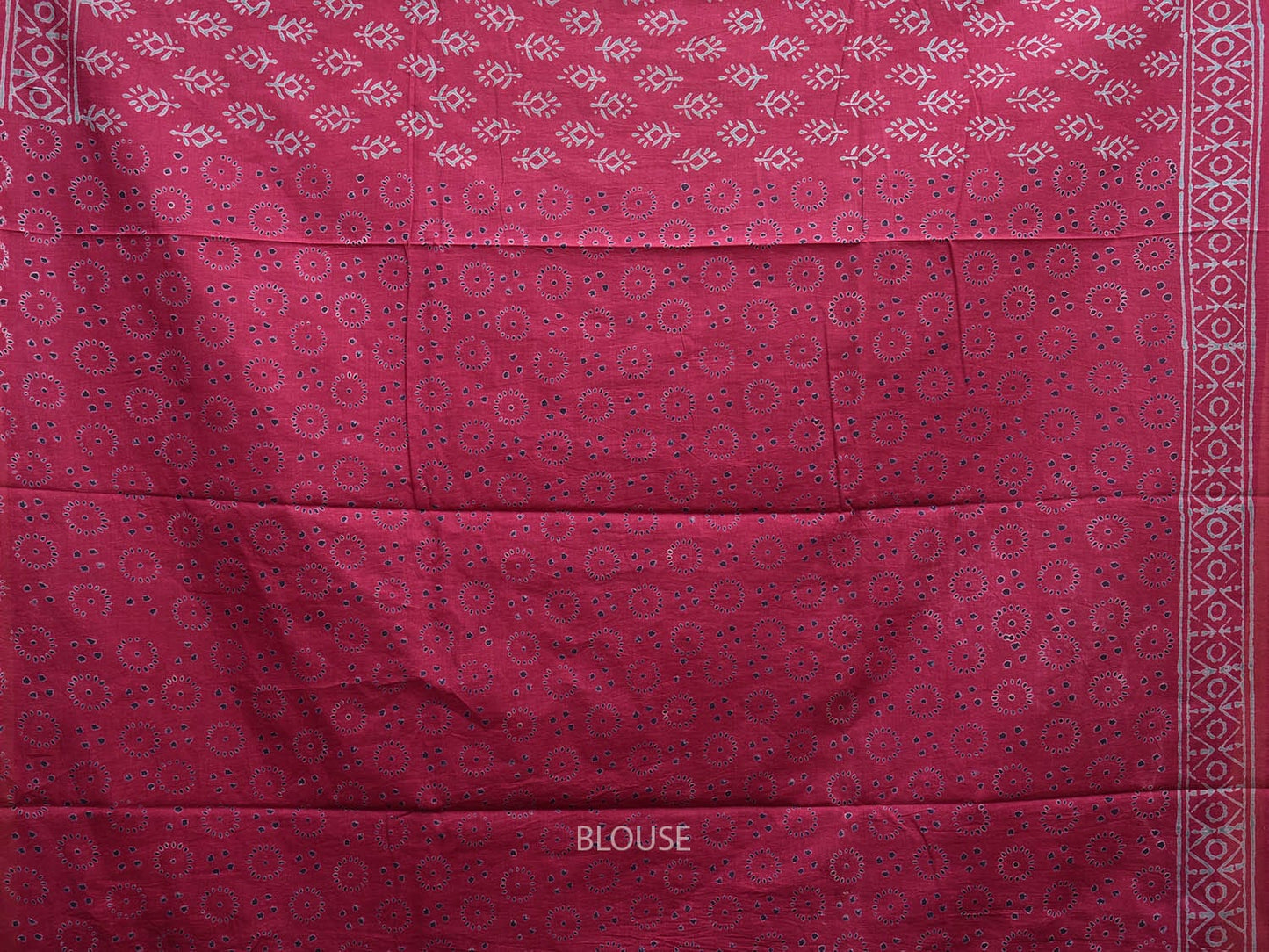 Magenta Pedana Block Print Cotton Saree with Buta, Border and Pallu Design o0532