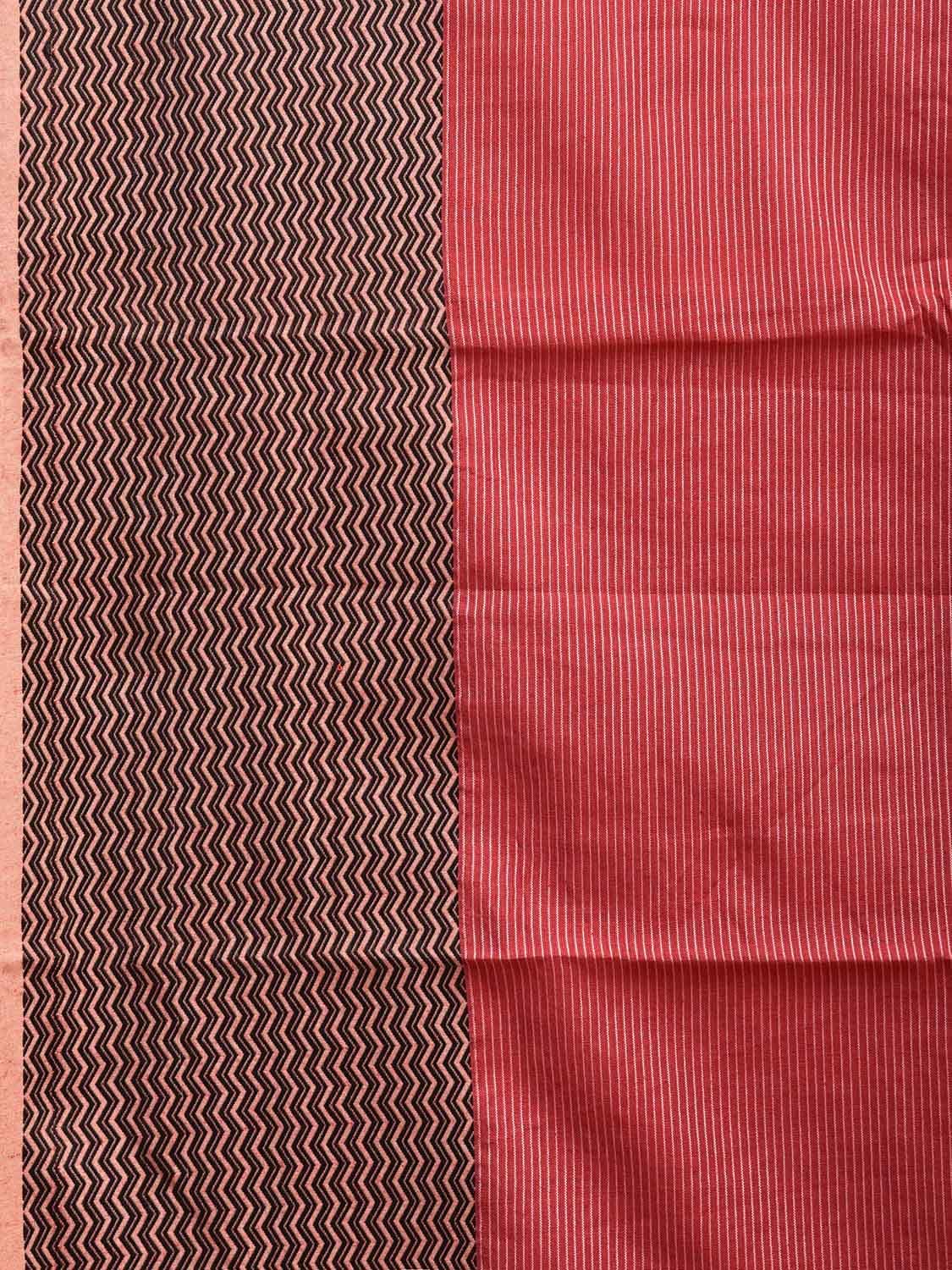 Maroon and Black Bamboo Cotton Saree with Strips and Zig-Zag Border Design No Blouse bc0562