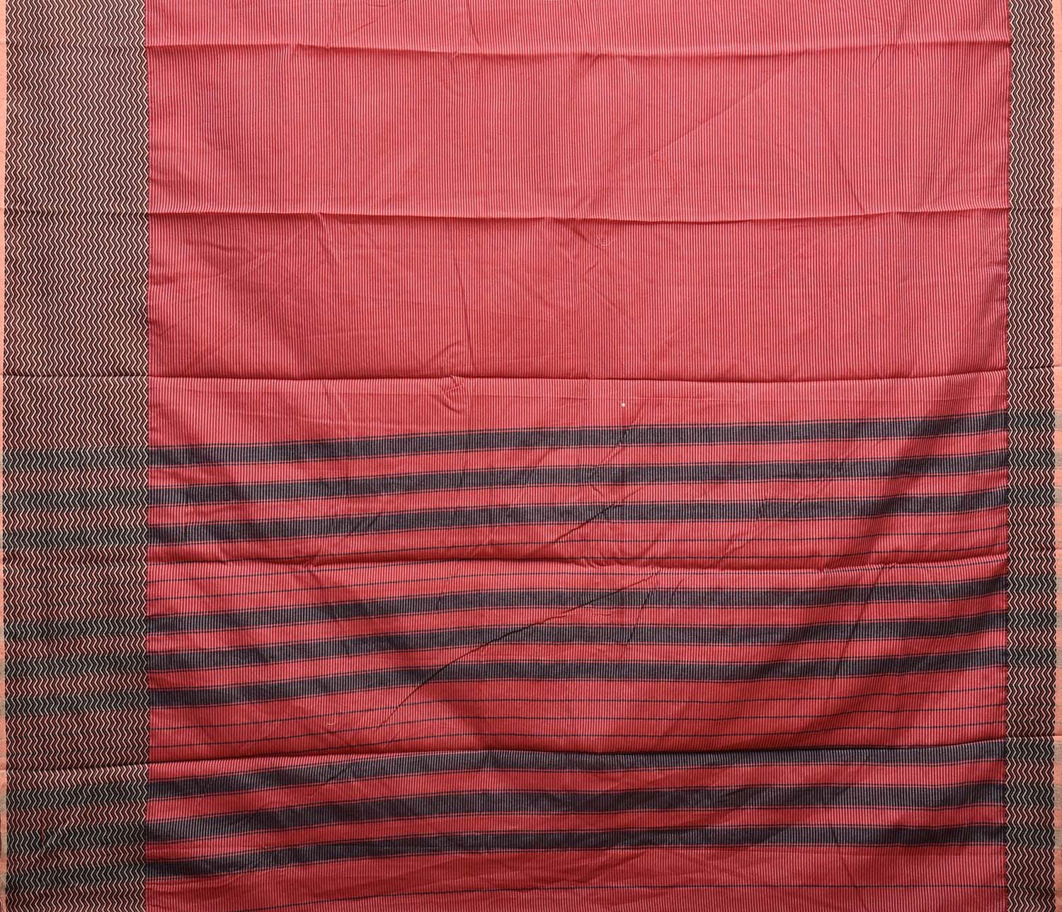 Maroon and Black Bamboo Cotton Saree with Strips and Zig-Zag Border Design No Blouse bc0562