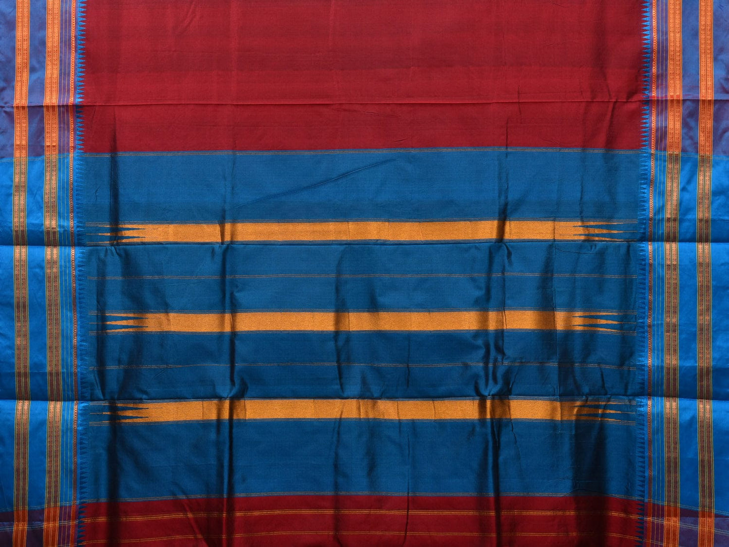 Maroon and Blue Narayanpet Silk Handloom Plain Saree with Traditional Border Design No Blouse np0645