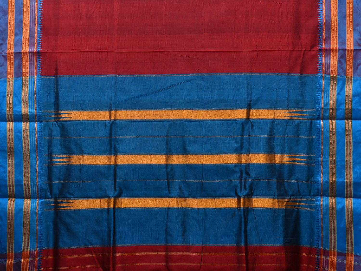 Maroon and Blue Narayanpet Silk Handloom Plain Saree with Traditional Border Design No Blouse np0645