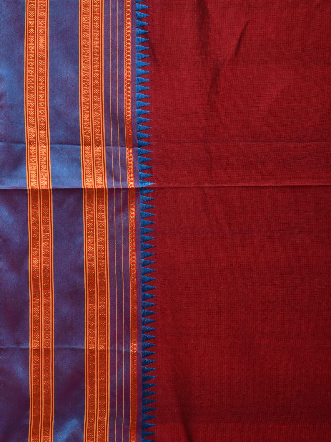 Maroon and Blue Narayanpet Silk Handloom Plain Saree with Traditional Border Design No Blouse np0645