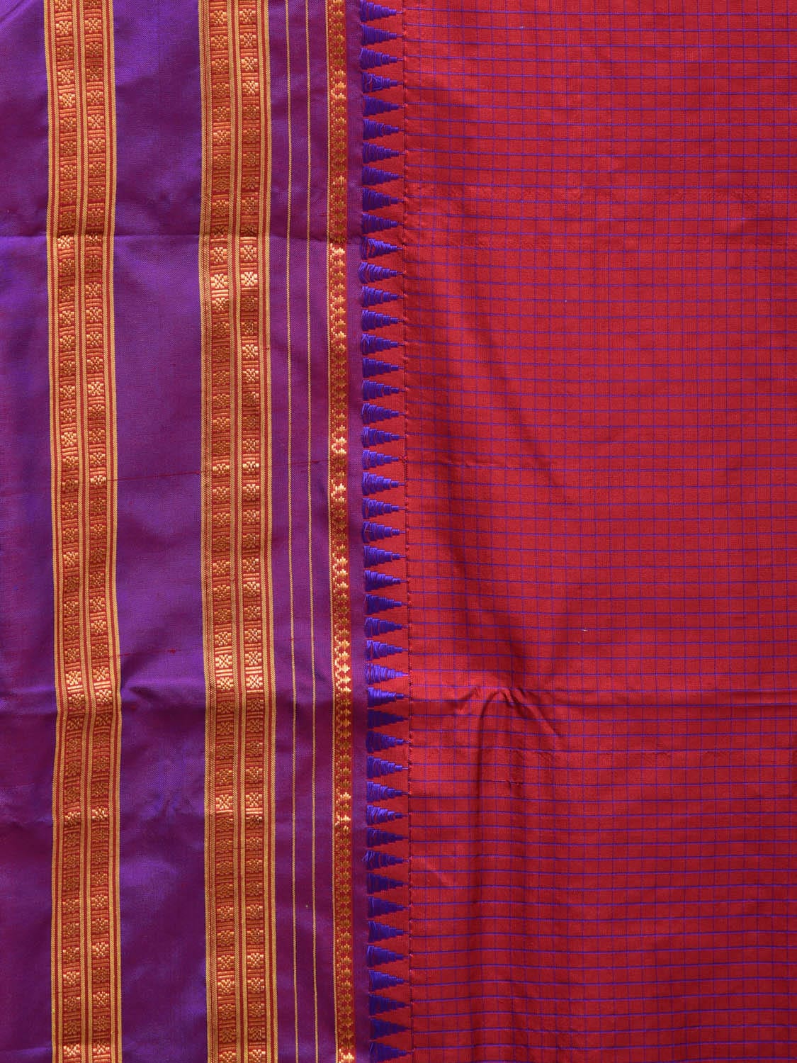 Maroon and Blue Narayanpet Silk Handloom Saree with Checks Design No Blouse np0674