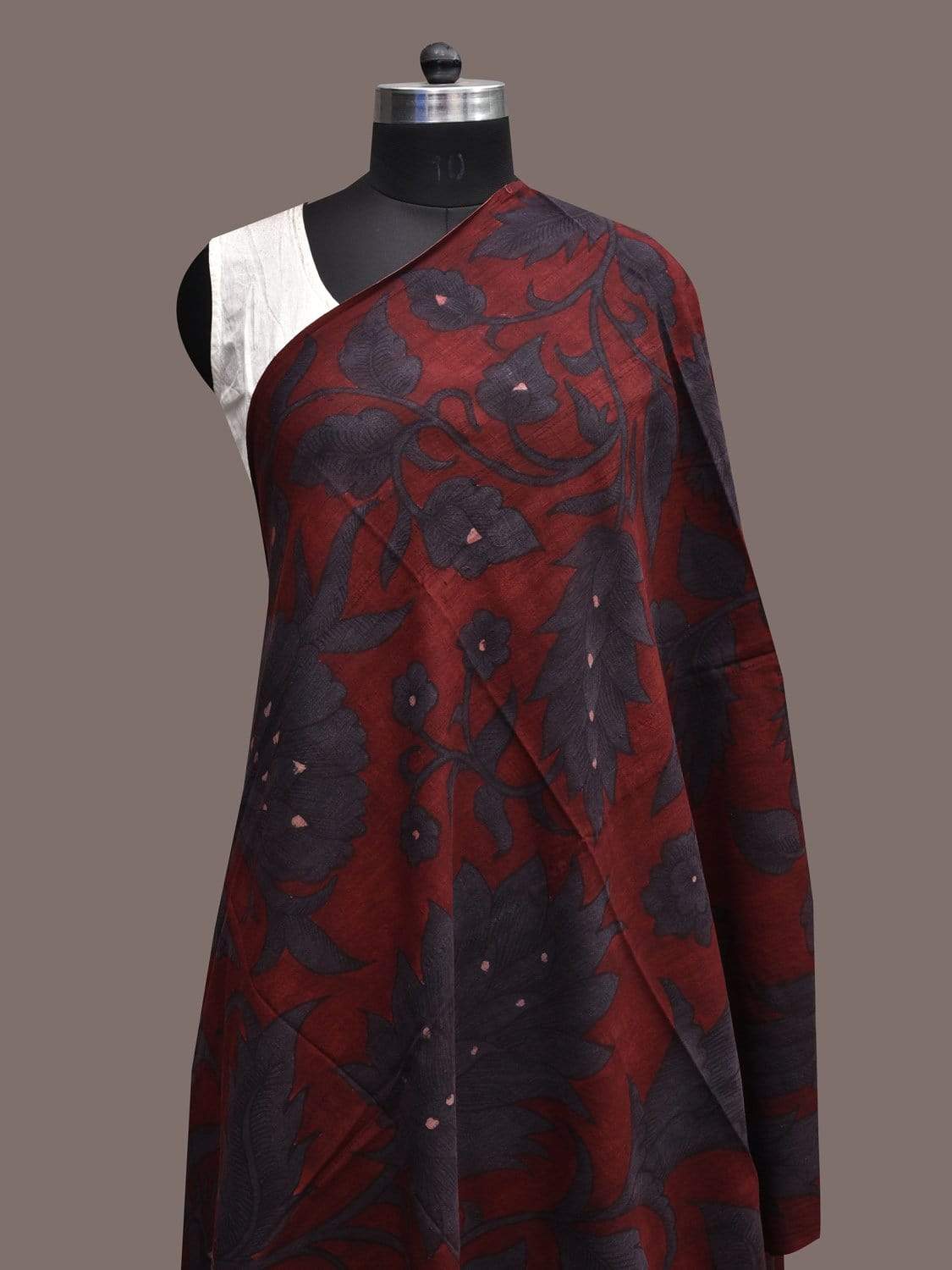 Maroon and Dark Blue Kalamkari Hand Painted Cotton Handloom Dupatta with Floral and Birds Design ds2303
