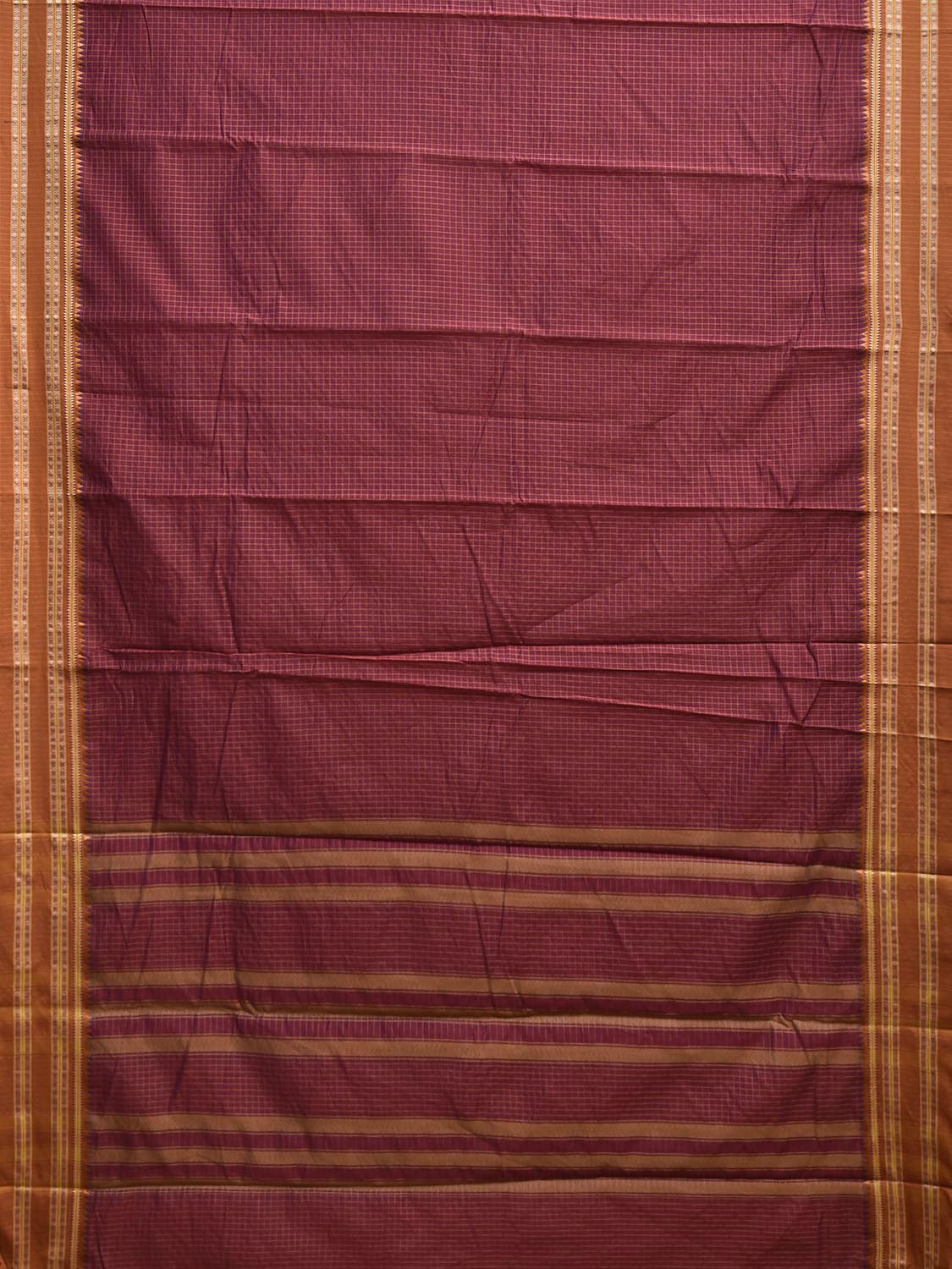Maroon and Fawn Bamboo Cotton Saree with Checks Design No Blouse bc0847