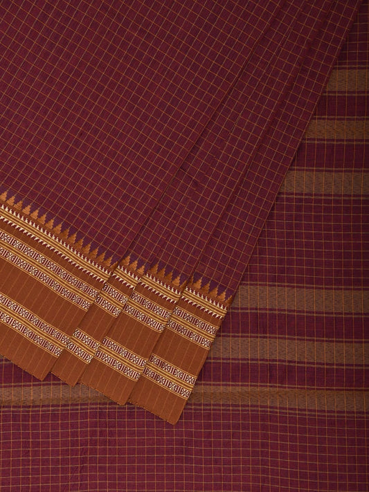Maroon and Fawn Bamboo Cotton Saree with Checks Design No Blouse bc0847