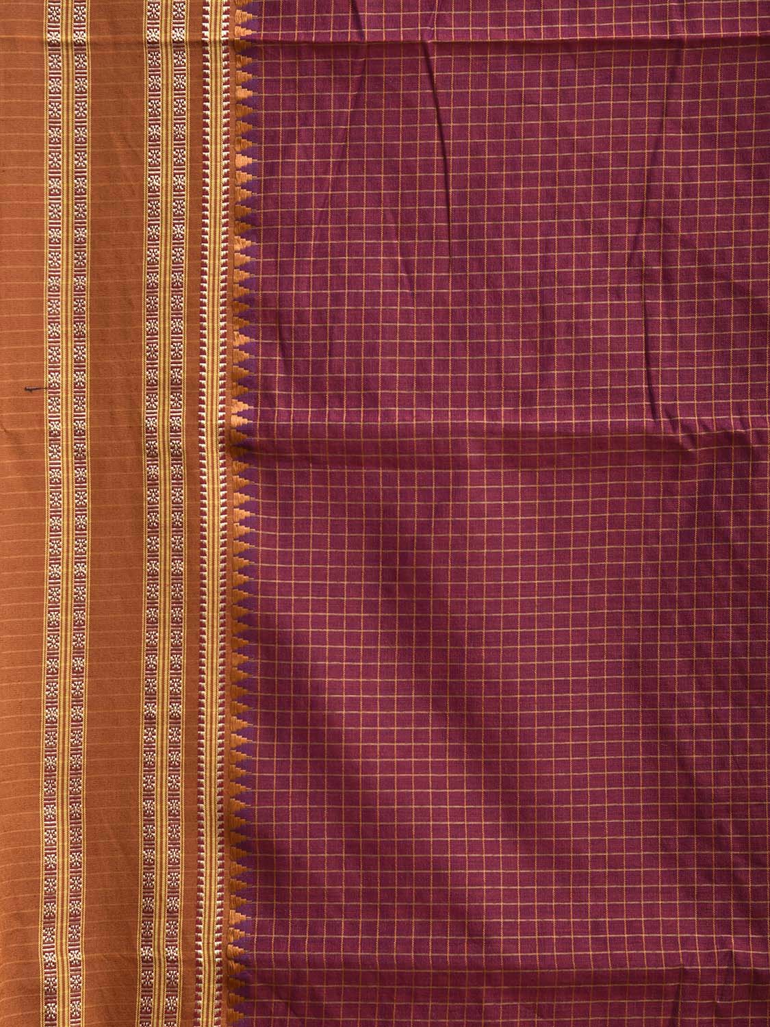 Maroon and Fawn Bamboo Cotton Saree with Checks Design No Blouse bc0847