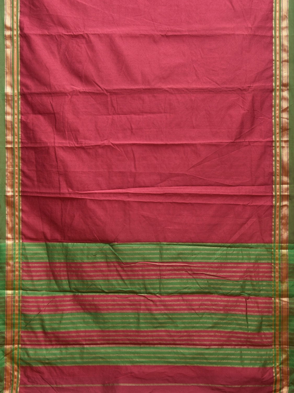 Maroon and Green Bamboo Cotton Plain Saree with Strips Pallu Design bc0329