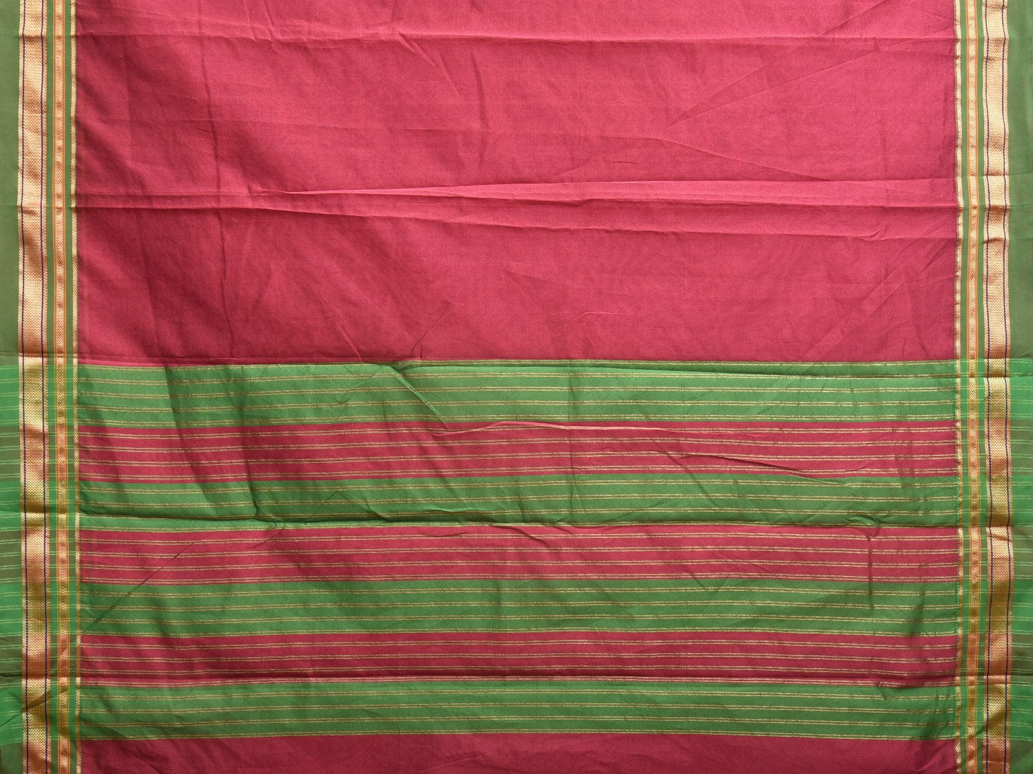 Maroon and Green Bamboo Cotton Plain Saree with Strips Pallu Design bc0329