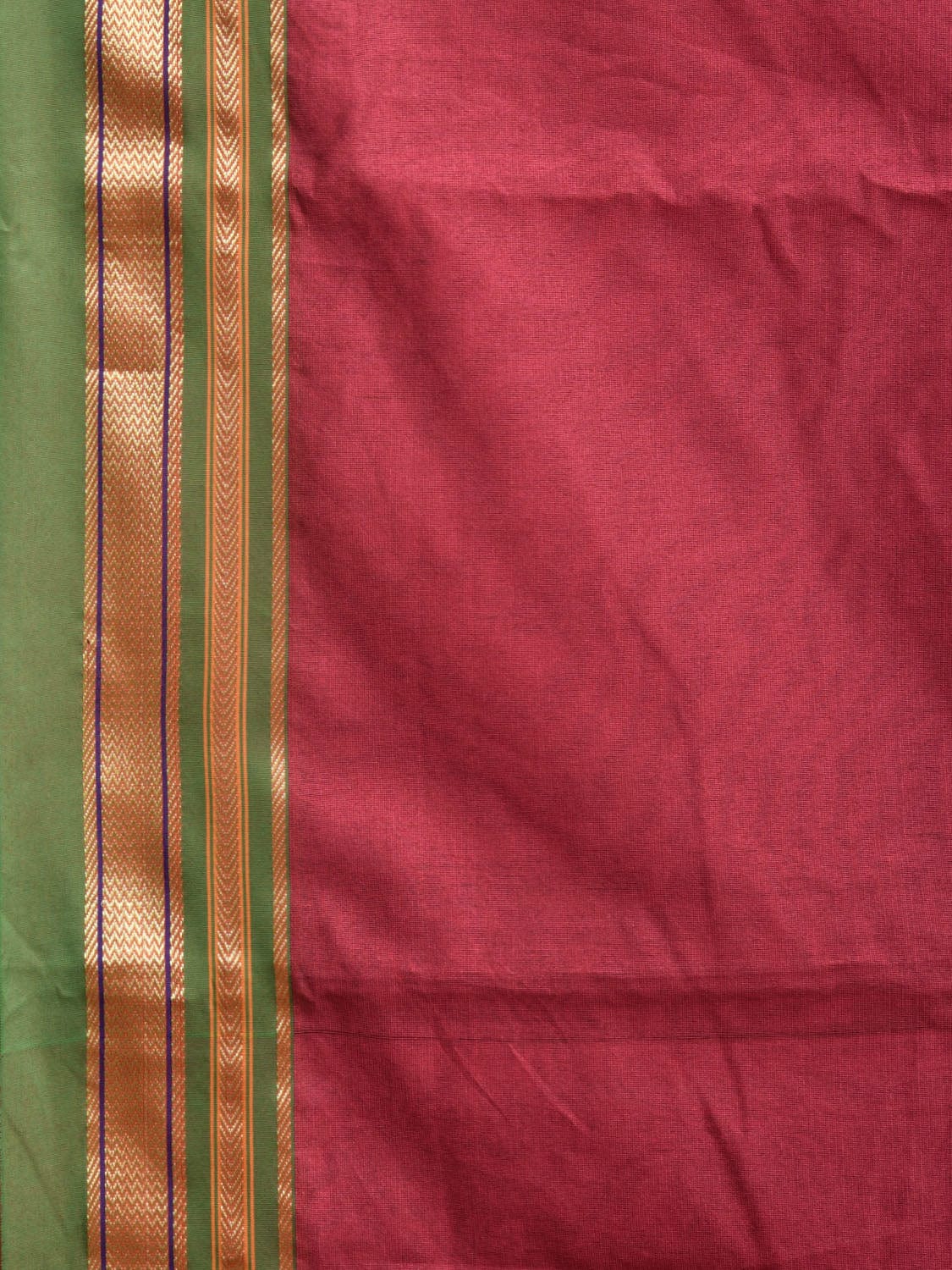 Maroon and Green Bamboo Cotton Plain Saree with Strips Pallu Design bc0329