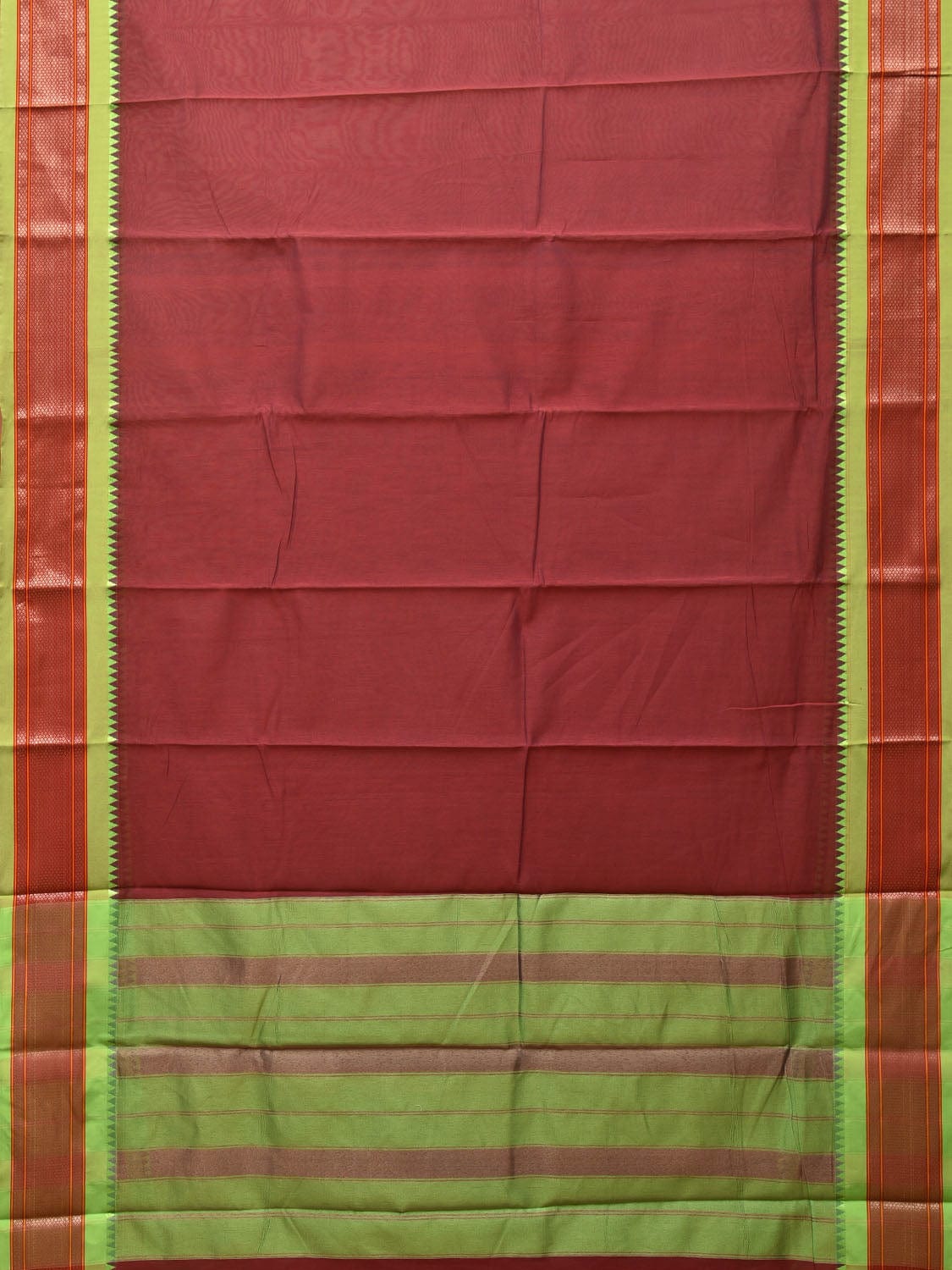 Maroon and Light Green Bamboo Cotton Plain Saree with Zari Border Design bc0100