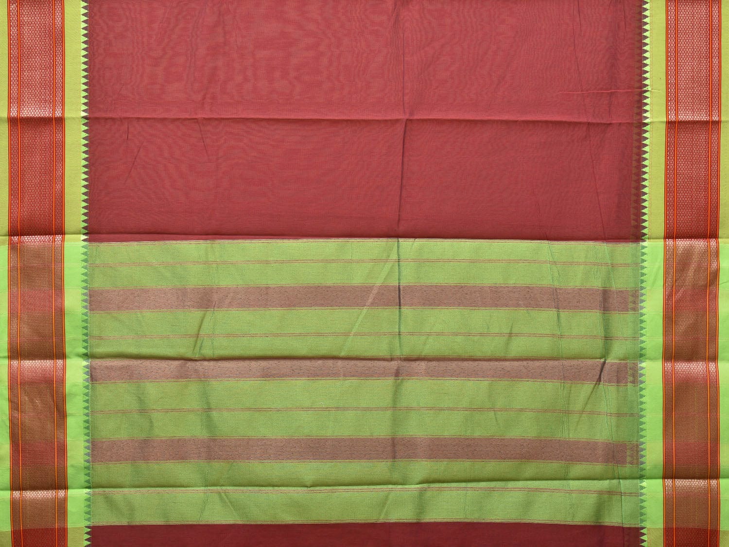 Maroon and Light Green Bamboo Cotton Plain Saree with Zari Border Design bc0100