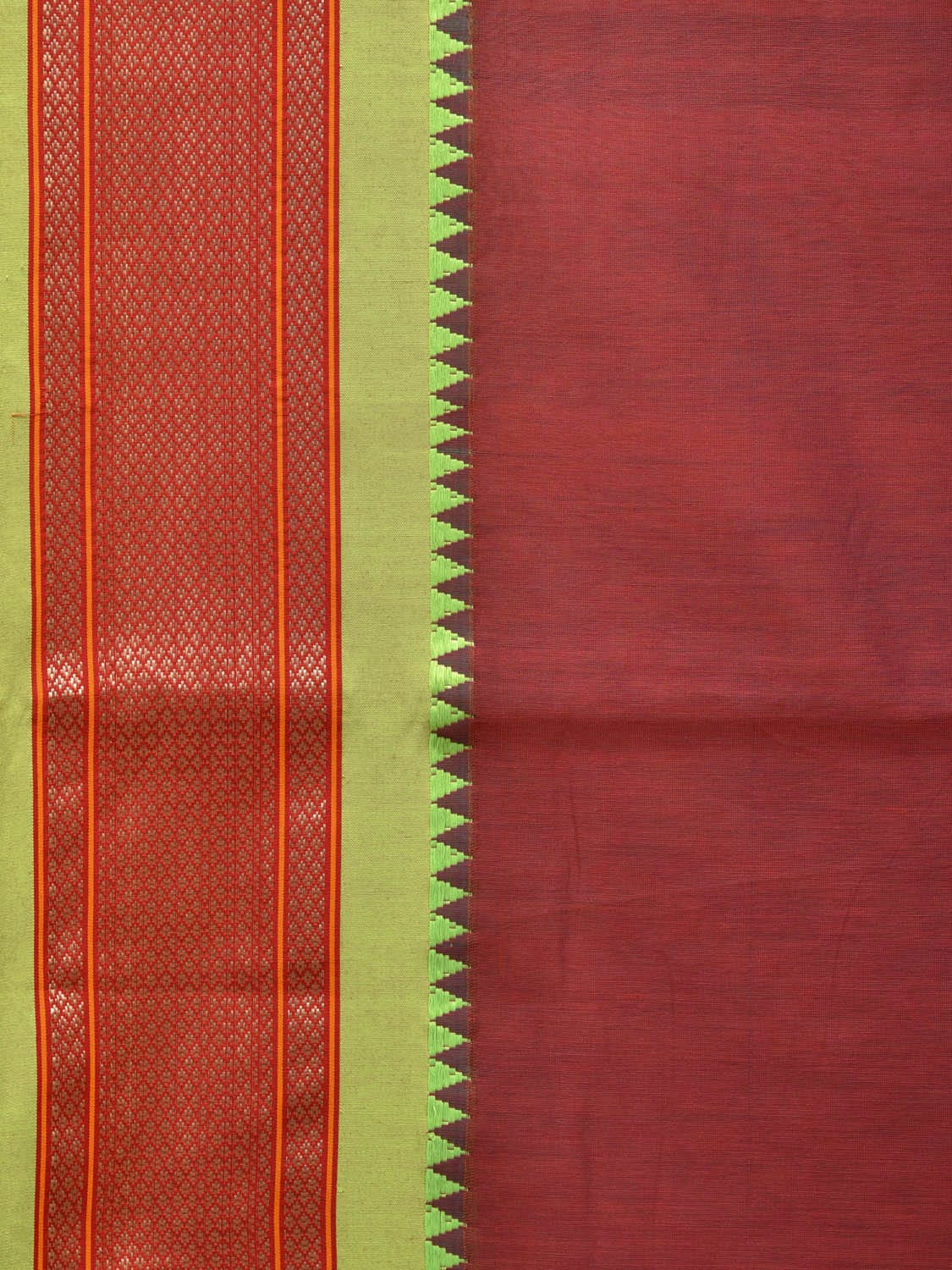 Maroon and Light Green Bamboo Cotton Plain Saree with Zari Border Design bc0100