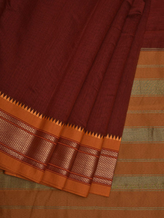 Maroon and Mustard Bamboo Cotton Plain Saree with Zari Border Design bc0047